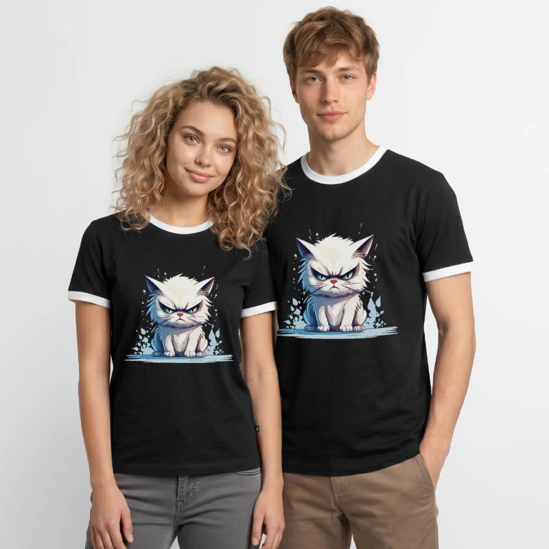 cat grumpy grumpy grumpy meow funny Men's Ringer Shirt