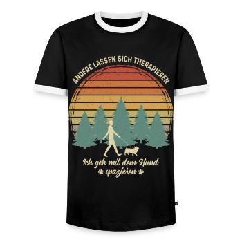 Frau mit Hund Gassi gehen Therapie Hundebesitzerin - Männer Kontrast-T-Shirt - Schwarz/Weiß - Vorne - AI Model Female 172 light (172cm) & AI Model Male 178 light (178cm)