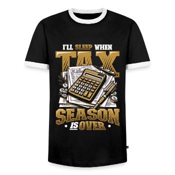 États financiers Audit fiscal Drôle Comptable - T-shirt contrasté Homme - noir/blanc - Devant - AI Model Female 172 light (172cm) & AI Model Male 178 light (178cm)