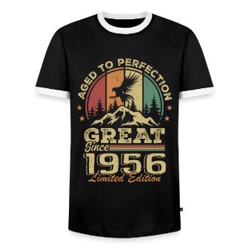 Jahrgang 1956 Geburtstag - 1956 Retro Geschenkidee - Männer Kontrast-T-Shirt - Schwarz/Weiß - Vorne - AI Model Female 172 light (172cm) & AI Model Male 178 light (178cm)