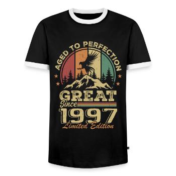 Anniversaire vintage 1997 - idée cadeau rétro 1997 - T-shirt contrasté Homme - noir/blanc - Devant - AI Model Female 172 light (172cm) & AI Model Male 178 light (178cm)