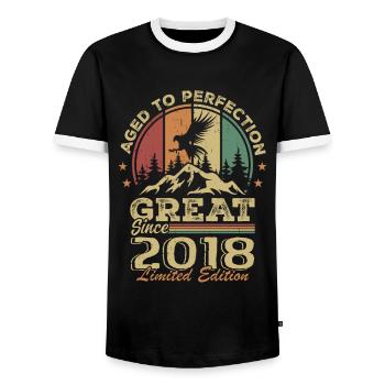 Vintage Birthday 2018 - Retro Gift Idea 2018 - Men's Ringer Shirt - black/white - Front - AI Model Female 172 light (172cm) & AI Model Male 178 light (178cm)