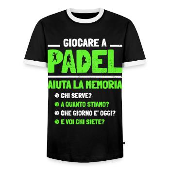 Playing Padel Helps Padel Memory Fun - Men's Ringer Shirt - black/white - Front - AI Model Female 172 light (172cm) & AI Model Male 178 light (178cm)