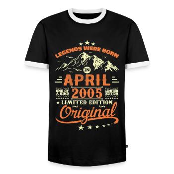 April 2005 Birthday Gift 2005 Legends April - Men's Ringer Shirt - black/white - Front - AI Model Female 172 light (172cm) & AI Model Male 178 light (178cm)