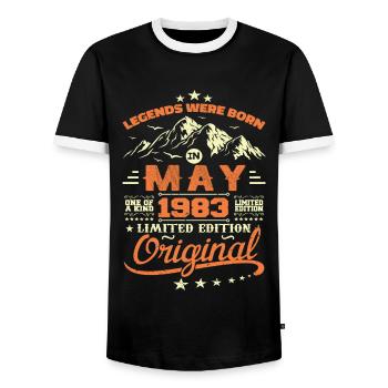 May 1983 Vintage Born In May 1983 Birthday May - Men's Ringer Shirt - black/white - Front - AI Model Female 172 light (172cm) & AI Model Male 178 light (178cm)