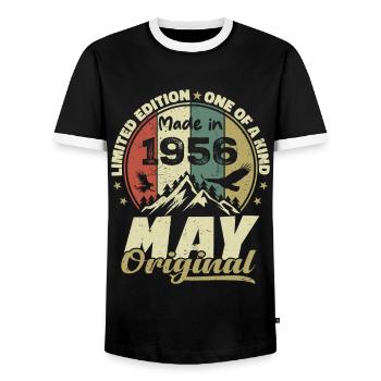 Vintage-Geschenk zum Jubiläum im Mai 1956 - Männer Kontrast-T-Shirt - Schwarz/Weiß - Vorne - AI Model Female 172 light (172cm) & AI Model Male 178 light (178cm)