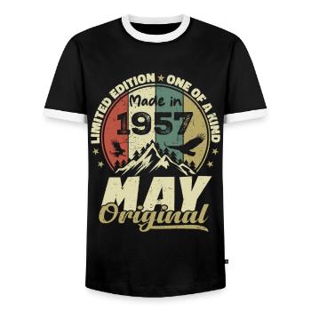 Vintage-Geschenk zum Jubiläum im Mai 1957 - Männer Kontrast-T-Shirt - Schwarz/Weiß - Vorne - AI Model Female 172 light (172cm) & AI Model Male 178 light (178cm)