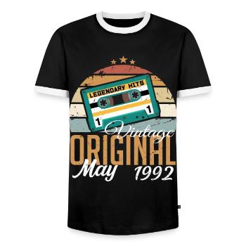 May 1992 Birthday Gift 1992 May - May 1992 - Men's Ringer Shirt - black/white - Front - AI Model Female 172 light (172cm) & AI Model Male 178 light (178cm)