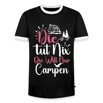 Die Will Nur Campen - Camper & Camping Wohnmobil - Männer Kontrast-T-Shirt - Schwarz/Weiß - Vorne - AI Model Female 172 light (172cm) & AI Model Male 178 light (178cm)