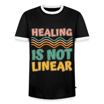 Psychiatrist Healing Is Not Linear Psychotherapy - Men's Ringer Shirt - black/white - Front - AI Model Female 172 light (172cm) & AI Model Male 178 light (178cm)