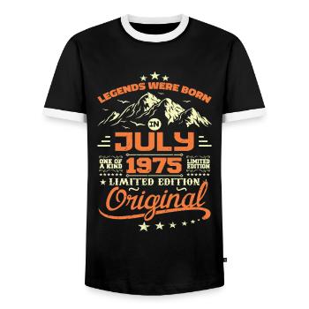 Juillet 1975 Cadeau D’anniversaire Juillet 1975 - T-shirt contrasté Homme - noir/blanc - Devant - AI Model Female 172 light (172cm) & AI Model Male 178 light (178cm)