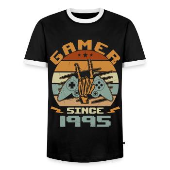 Gamer seit 1995 - Gaming-Jubiläumsgeschenk 1995 - Männer Kontrast-T-Shirt - Schwarz/Weiß - Vorne - AI Model Female 172 light (172cm) & AI Model Male 178 light (178cm)