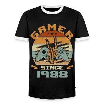 Gamer seit 1988 - Gaming Geburtstagsgeschenk 1988 - Männer Kontrast-T-Shirt - Schwarz/Weiß - Vorne - AI Model Female 172 light (172cm) & AI Model Male 178 light (178cm)