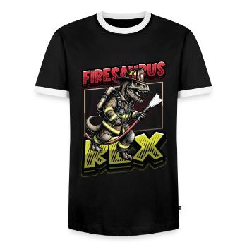 Firesaurus Rex Feuerwehr Dinosaurier Abenteuer - Männer Kontrast-T-Shirt - Schwarz/Weiß - Vorne - AI Model Female 172 light (172cm) & AI Model Male 178 light (178cm)
