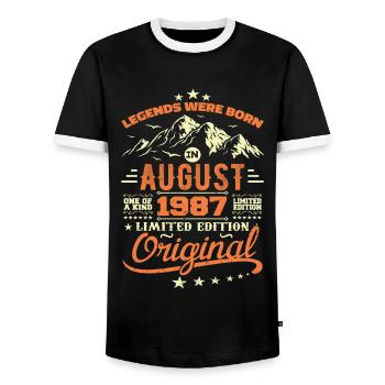 August 1987 Birthday August 1987 Vintage Gift - Men's Ringer Shirt - black/white - Front - AI Model Female 172 light (172cm) & AI Model Male 178 light (178cm)