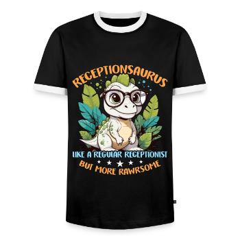 Receptionist Receptionsaurus Like A Office Worker - Men's Ringer Shirt - black/white - Front - AI Model Female 172 light (172cm) & AI Model Male 178 light (178cm)