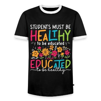 Health Educator Students Must Be Healthy Counselor - Men's Ringer Shirt - black/white - Front - AI Model Female 172 light (172cm) & AI Model Male 178 light (178cm)