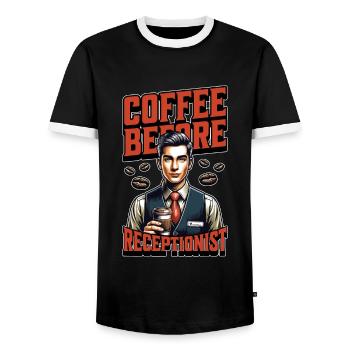 Receptionist Coffee Before Office Job Coffee Lover - Men's Ringer Shirt - black/white - Front - AI Model Female 172 light (172cm) & AI Model Male 178 light (178cm)