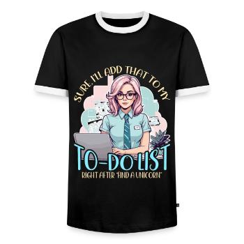 Admin Assistant Sure I'll Add That To Office Clerk - Men's Ringer Shirt - black/white - Front - AI Model Female 172 light (172cm) & AI Model Male 178 light (178cm)