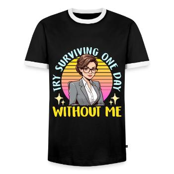 Admin Assistant Try Surviving One Day Office Clerk - Men's Ringer Shirt - black/white - Front - AI Model Female 172 light (172cm) & AI Model Male 178 light (178cm)