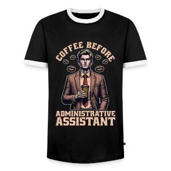 Admin Assistant Coffee Office Worker Coffee Lover - Men's Ringer Shirt - black/white - Front - AI Model Female 172 light (172cm) & AI Model Male 178 light (178cm)