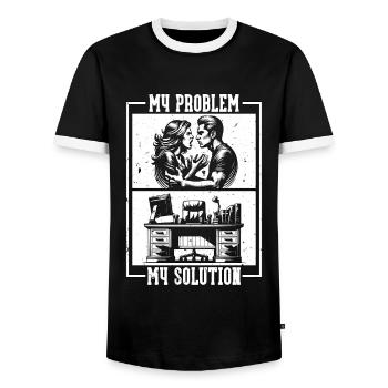 Admin Assistant My Problem My Pictogram Dad Mom - Men's Ringer Shirt - black/white - Front - AI Model Female 172 light (172cm) & AI Model Male 178 light (178cm)