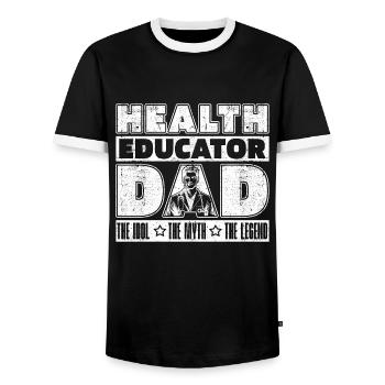 Health Educator Dad The Idol The Myth Instructor - Men's Ringer Shirt - black/white - Front - AI Model Female 172 light (172cm) & AI Model Male 178 light (178cm)