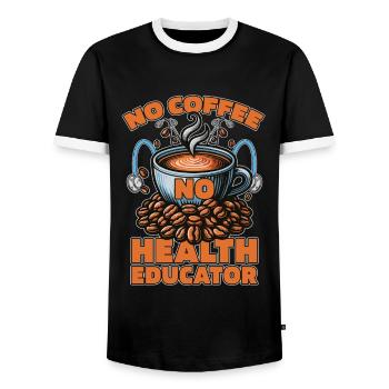 Health Educator No Coffee Counselor Coffee Lover - Men's Ringer Shirt - black/white - Front - AI Model Female 172 light (172cm) & AI Model Male 178 light (178cm)