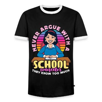 School Counselor Never Argue With A Psychologist - Men's Ringer Shirt - black/white - Front - AI Model Female 172 light (172cm) & AI Model Male 178 light (178cm)