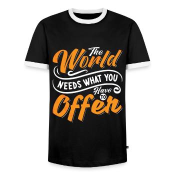 School Counselor The World Needs School Therapist - Men's Ringer Shirt - black/white - Front - AI Model Female 172 light (172cm) & AI Model Male 178 light (178cm)