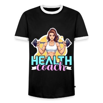 Health Coach Fitness Trainer Gym Teacher Workout - Men's Ringer Shirt - black/white - Front - AI Model Female 172 light (172cm) & AI Model Male 178 light (178cm)
