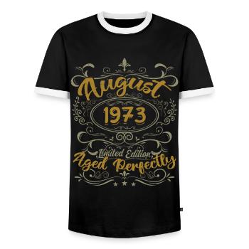 August 1973 August Birthday Gift 1973 August 1973 - Men's Ringer Shirt - black/white - Front - AI Model Female 172 light (172cm) & AI Model Male 178 light (178cm)