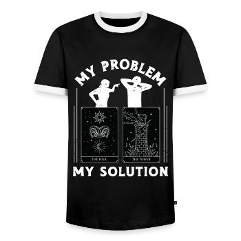 Lecteur de tarot Mon problème Ma solution Pictogramme Papa - T-shirt contrasté Homme - noir/blanc - Devant - AI Model Female 172 light (172cm) & AI Model Male 178 light (178cm)