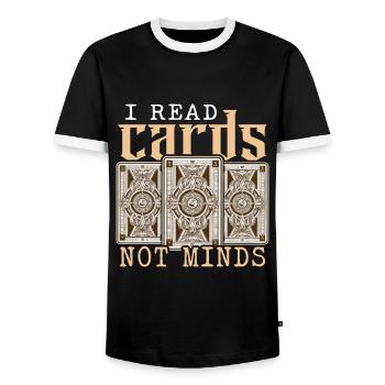 Lecteur de tarot Je lis des cartes pas des esprits Lecture de cartes - T-shirt contrasté Homme - noir/blanc - Devant - AI Model Female 172 light (172cm) & AI Model Male 178 light (178cm)