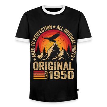 Original 1950er Jahre Jahrgang 1950er Geburtstag 1950er Jahre Retro - Männer Kontrast-T-Shirt - Schwarz/Weiß - Vorne - AI Model Female 172 light (172cm) & AI Model Male 178 light (178cm)