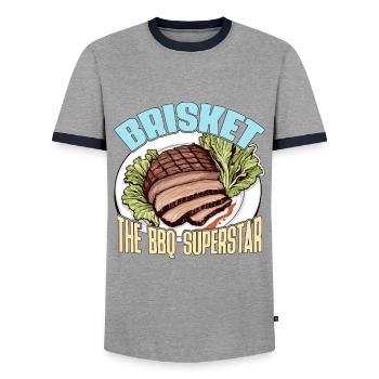 Brisket The BBQ Grilled Meat Brisket Barbecue - Men's Ringer Shirt - grey/navy  - Front - AI Model Female 172 light (172cm) & AI Model Male 178 light (178cm)