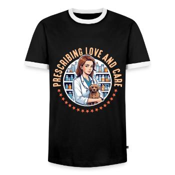 Veterinary Medicine Prescribing Love And Vet Tech - Men's Ringer Shirt - black/white - Front - AI Model Female 172 light (172cm) & AI Model Male 178 light (178cm)