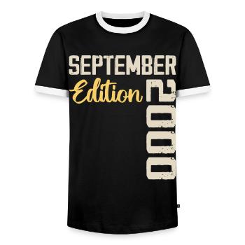 September 2000 - 24th Anniversary September 2000 - Men's Ringer Shirt - black/white - Front - AI Model Female 172 light (172cm) & AI Model Male 178 light (178cm)