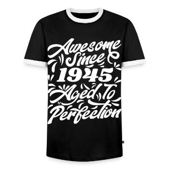 Awesome Since 1945 - Aged To Perfection, Gift 1945 - Men's Ringer Shirt - black/white - Front - AI Model Female 172 light (172cm) & AI Model Male 178 light (178cm)