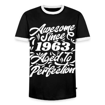 Awesome Since 1963 - Aged To Perfection, Gift 1963 - Men's Ringer Shirt - black/white - Front - AI Model Female 172 light (172cm) & AI Model Male 178 light (178cm)