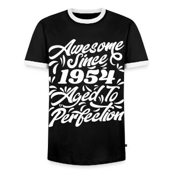 Awesome Since 1954 - Bis zur Perfektion gealtert, Geschenk 1954 - Männer Kontrast-T-Shirt - Schwarz/Weiß - Vorne - AI Model Female 172 light (172cm) & AI Model Male 178 light (178cm)