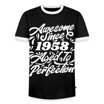 Awesome Since 1958 - Aged To Perfection, Gift 1958 - Men's Ringer Shirt - black/white - Front - AI Model Female 172 light (172cm) & AI Model Male 178 light (178cm)