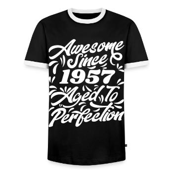 Awesome Since 1957 - Aged To Perfection, Gift 1957 - Men's Ringer Shirt - black/white - Front - AI Model Female 172 light (172cm) & AI Model Male 178 light (178cm)