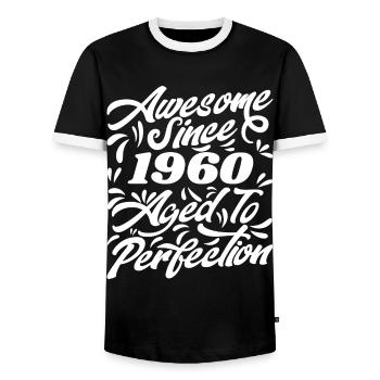 Awesome Since 1960 - Aged To Perfection, Gift 1960 - Men's Ringer Shirt - black/white - Front - AI Model Female 172 light (172cm) & AI Model Male 178 light (178cm)