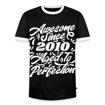 Awesome Since 2010 - Aged To Perfection, Gift 2010 - Men's Ringer Shirt - black/white - Front - AI Model Female 172 light (172cm) & AI Model Male 178 light (178cm)