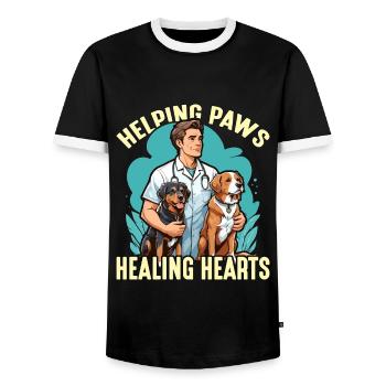 Veterinary Technician Helping Paws Animal Lover - Men's Ringer Shirt - black/white - Front - AI Model Female 172 light (172cm) & AI Model Male 178 light (178cm)