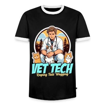 Technicien vétérinaire Garder la queue remuante Médecine vétérinaire - T-shirt contrasté Homme - noir/blanc - Devant - AI Model Female 172 light (172cm) & AI Model Male 178 light (178cm)