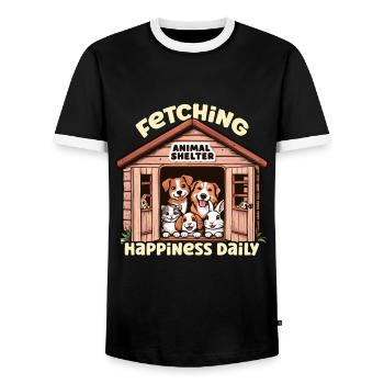 Animal Shelter Fetching Happiness Daily Dog Lover - Men's Ringer Shirt - black/white - Front - AI Model Female 172 light (172cm) & AI Model Male 178 light (178cm)
