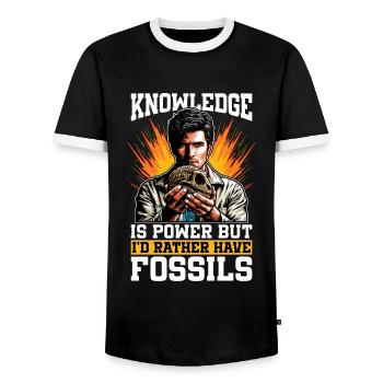 Fossil Hunter Knowledge Is Power Paleontologist - Men's Ringer Shirt - black/white - Front - AI Model Female 172 light (172cm) & AI Model Male 178 light (178cm)