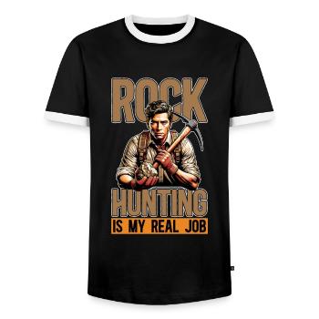 La chasse aux rochers est mon vrai métier de géologue - T-shirt contrasté Homme - noir/blanc - Devant - AI Model Female 172 light (172cm) & AI Model Male 178 light (178cm)
